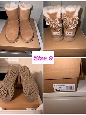 UGG Chestnut Suede Boot with Velvet Bows